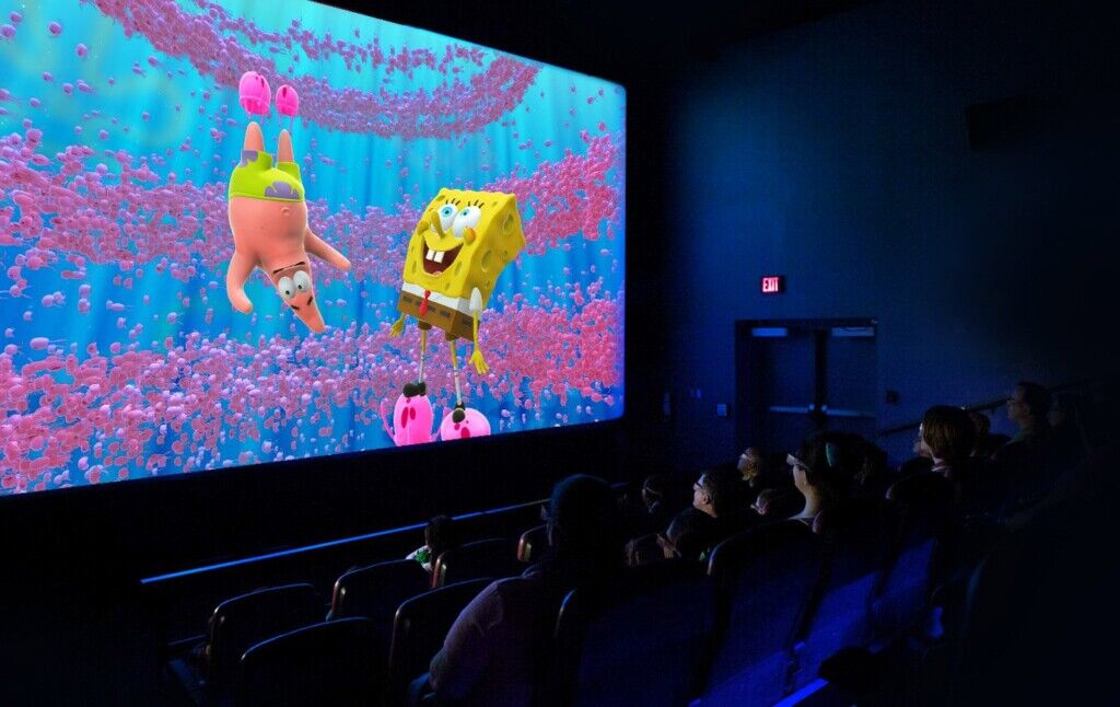 SimEx Iwerks Spongebob squarepants guests in theater