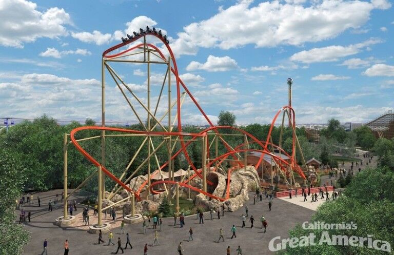 A rendering of the new steel coaster, RailBlazer, at California's Great America