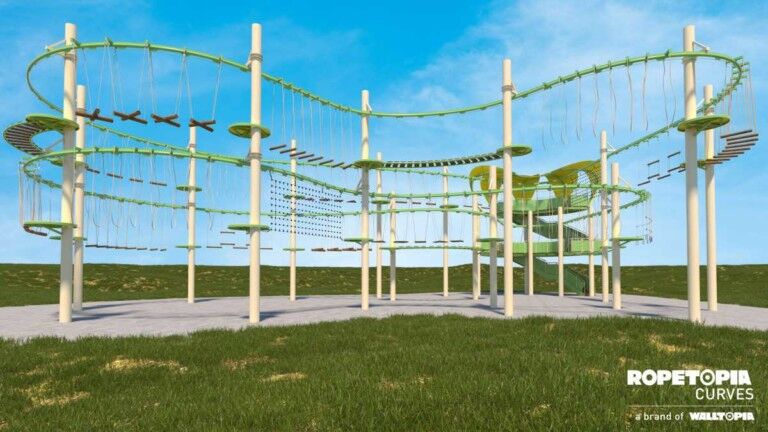 ropetopia curves, new ropes course innovation by walltopia