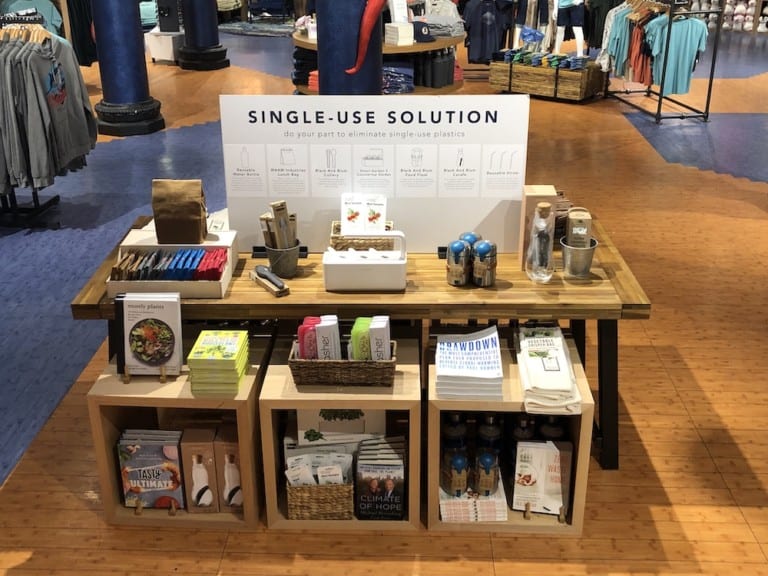 Store sign supporting solutions for single-use plastics