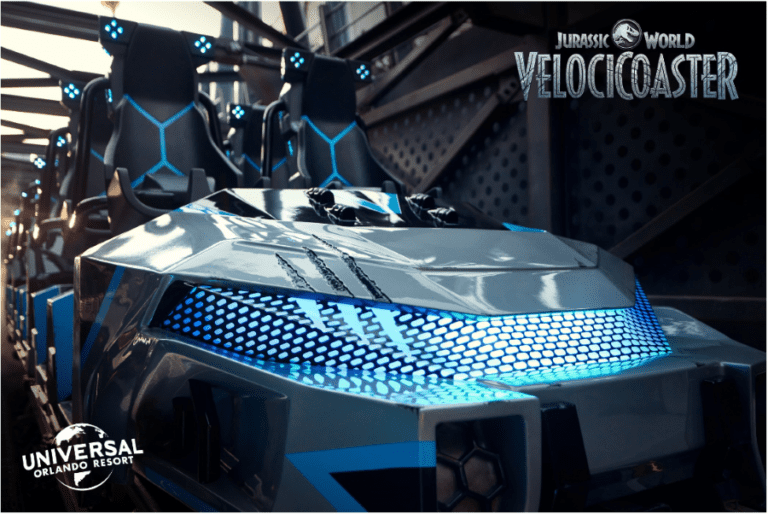 Front of ride vehicle for new VelociCoaster ride at Universal Orlando - best new extreme thrill rides 2021
