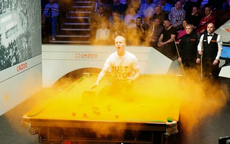 Just Stop Oil Eddie Whittingham Snooker World Cup Sheffield