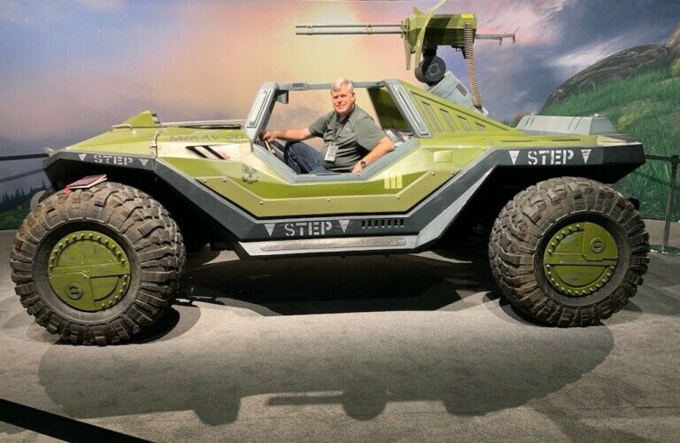 Mike Yager with Halo Outpost Discovery Warthog