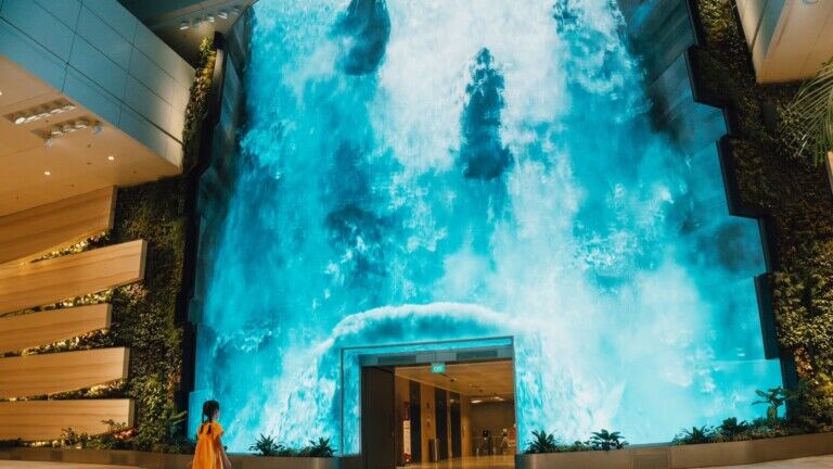 changi airport digital waterfall
