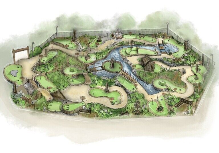 Greenspan Projects woodland-themed adventure golf close up
