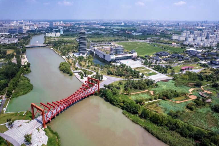 Aerial-photography-of-Slender-West-Lake-Park-scenery-in-Yangzhou-China