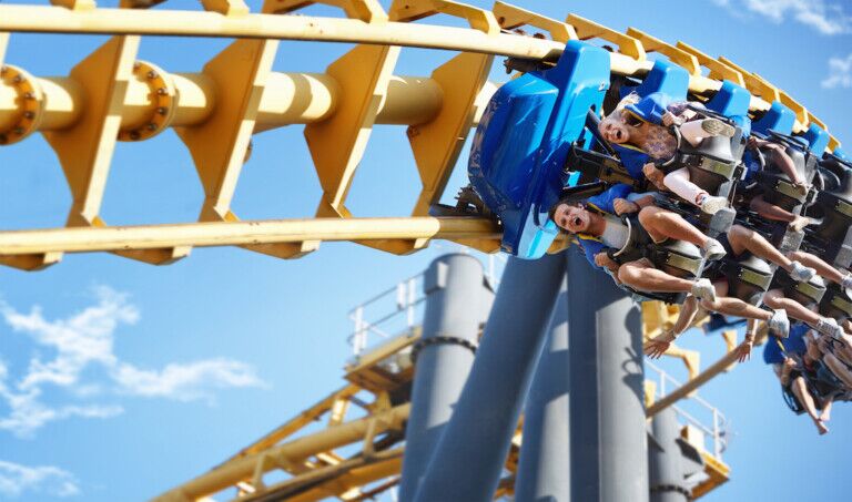 Friends riding amusement park ride baseline soundscape